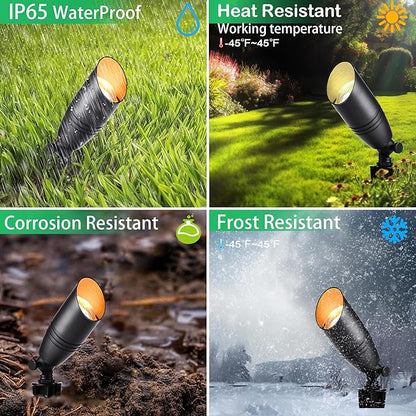 Low Voltage Outdoor Landscape Spotlights with RGB+CCT Color Changing,IP65 Waterproof Uplights for Garden and Yard,12V Warm&White Uplights,Heavy Duty Accent Fixtures,APP/Remote Control
