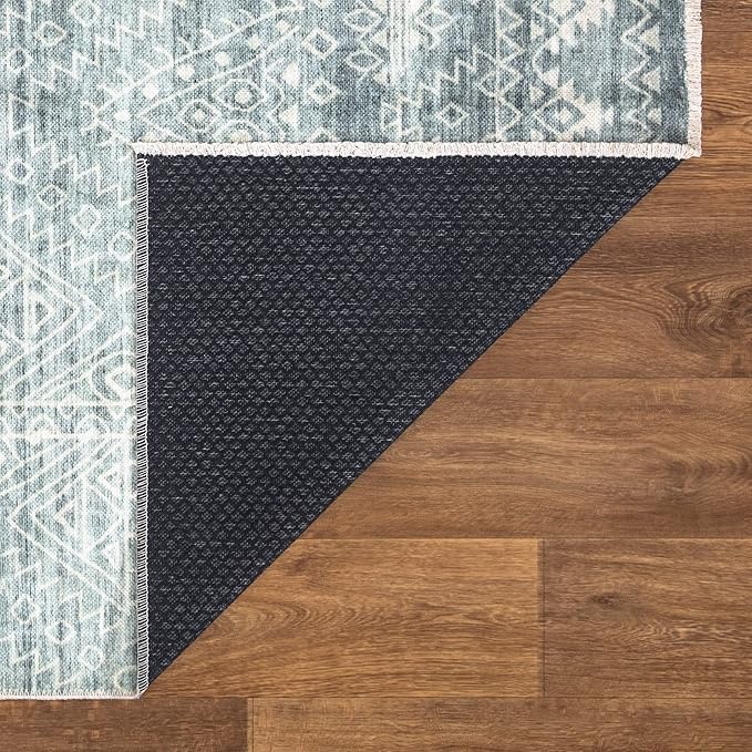 Bloom Rugs Caria Washable Non-Slip 12 ft Runner - Teal/Ivory Geometric Runner for Entryway, Hallway, Bathroom, and Kitchen - Exact Size: 2'6" x 12'