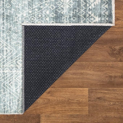 Bloom Rugs Caria Washable Non-Slip 3x5 Rug - Teal/Ivory Geometric Area Rug for Living Room, Bedroom, Dining Room, and Kitchen - Exact Size: 3' x 5'