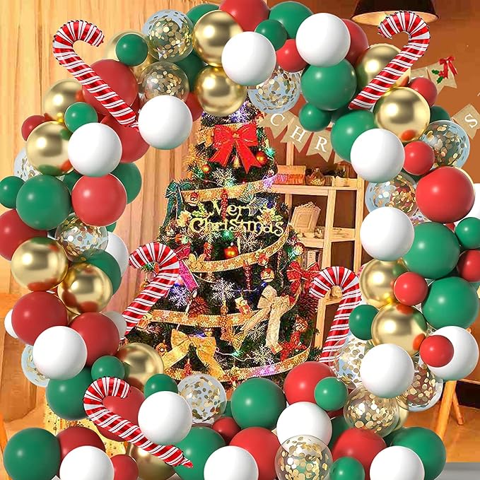 Christmas Balloons Garland Arch Kit,123pcs Red Green White and Gold for Christmas Xmas New Year Decor Party Supplies