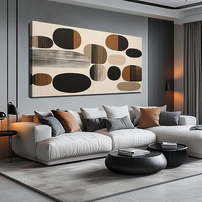 Prepeyssee Large Brown Abstract Wall Art for Living Room Geometry Black Boho Artwork for Bedroom Office Kitchen Modern Canvas Prints 29"x58"