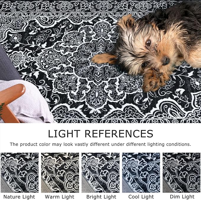 KUTA Runners for Hallways 2x8 Black, Vintage Medallion Kitchen Rugs Non-Slip Ultra Soft Washable Printed Retro Distressed Vintage Carpet Entryway Runners for Bedroom Laundry Nursery