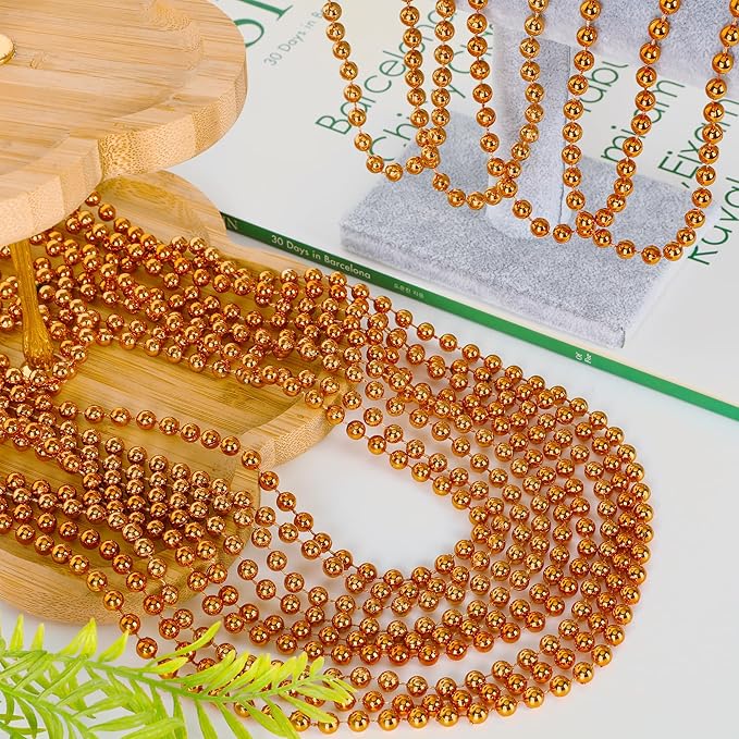 240PCS Orange Beads, Mardi Gras Bead Necklaces Party Favors, 33" Round Beads Halloween Necklaces Bulk, Festival Parade Throw Accessories for Mardi Gras Halloween Wedding Celebrations Decorations