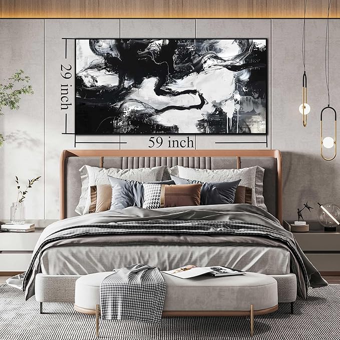 Large Black and White Abstract Canvas Wall Art With Black Wood Frames for Living Room Bedroom Home Office Modern Canvas Prints Framed Canvas Wall Art Size 30x60