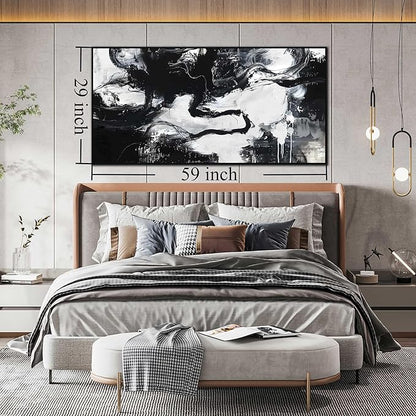 Large Black and White Abstract Canvas Wall Art With Black Wood Frames for Living Room Bedroom Home Office Modern Canvas Prints Framed Canvas Wall Art Size 30x60