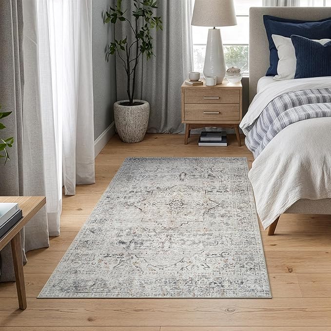 Bloom Rugs Caria Washable Non-Slip 3x5 Rug - Ivory/Gray/Caramel Traditional Area Rug for Living Room, Bedroom, Dining Room, and Kitchen - Exact Size: 3' x 5'