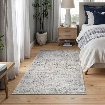 Bloom Rugs Caria Washable Non-Slip 3x5 Rug - Ivory/Gray/Caramel Traditional Area Rug for Living Room, Bedroom, Dining Room, and Kitchen - Exact Size: 3' x 5'