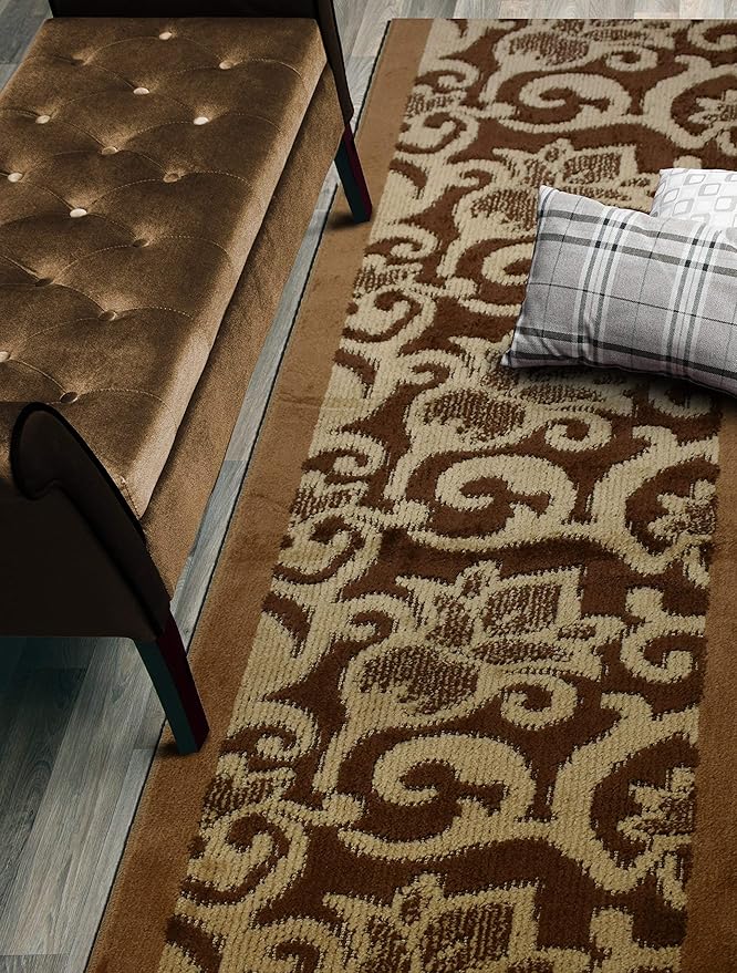 Custom Cut Hallway Runner Rug, Slip Resistant, 31 Inch Wide X Your Choice of Length, Lily Brown, 31 Inch X 15 feet