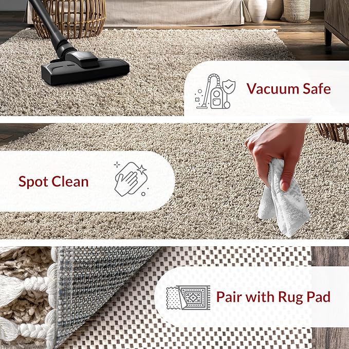 Nuloom Neva Beige/Ivory, 4' x 6', Modern, Shag, Tasseled, Soft and Cozy, High Traffic, Stain Resistant, Easy Clean, Durable Area Rug for Bedroom, Living Room, Dining Space, Den, Foyer, Entryway
