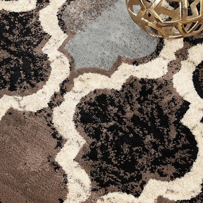 Superior Indoor Large Area Rug, Jute Backed, Perfect for Living/ Dining Room, Bedroom, Office, Kitchen, Entryway, Modern Geometric Trellis Floor Decor, Viking Collection, 5' Round, Chocolate