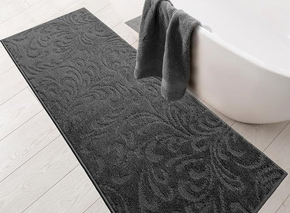 9 Ft Non-Slip Dark Grey Anthracite Hallway Kitchen Runner Rug, 2'7" X 9' Washable Carpet - Rubber Backed, Charcoal Custom Size Floor Mat for Entryway Stairs Bedroom Bathroom Mudroom, Floral