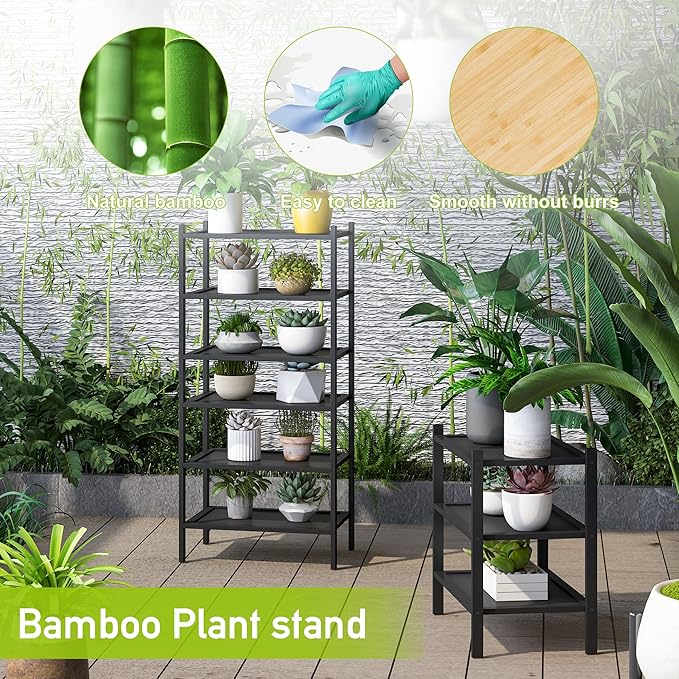 BMOSU 3-Tier Bamboo Small Shoe Rack Premium Stackable Shoe Shelf Storage Organizer for Hallway Closet Living Room Entryway Organizer(Black)