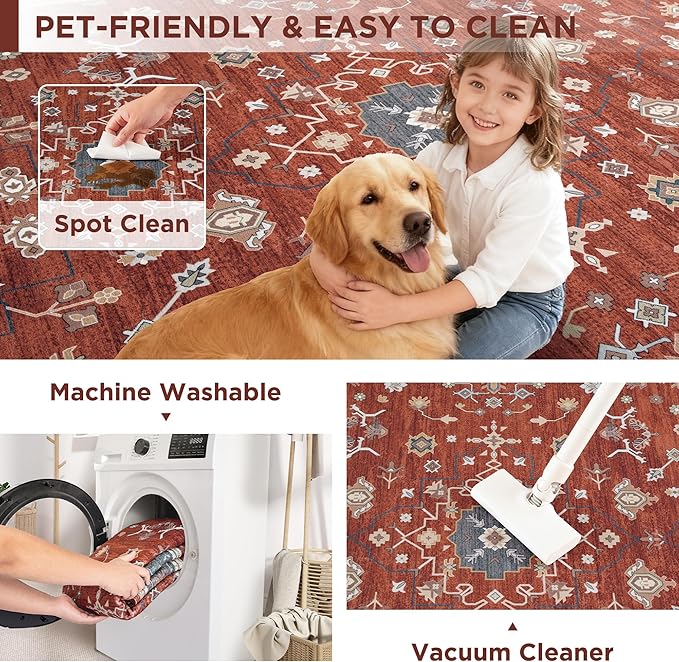 2x3 Entryway Rug, Red Small Boho Washable Rug, Modern Soft Christmas Non-Slip Area Rug, Low Pile Carpet for Entryway Kitchen Bathroom Front Doormat Indoor Entrance Throw Rugs, Red/Gold