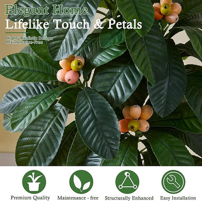 Artificial Locust Tree：6FT Faux Black Locust Floor Plant with White Flowers Small Round Silk Leaves & Elegant Branches in Beige Ribbed Planter for Indoor Home Office Decor Hotel Patio Studio