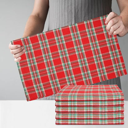 Christmas Kitchen Towels Set of 6, Soft Premium Cotton Highly Absorbent Towels 18x28 Inches, Washable & Reusable, Quick Drying Dish Cloths with Mitered Corner - Red/Green/White, Checks