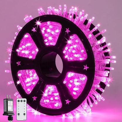 JMEXSUSS 600 LED Pink Christmas Lights for Decorations, 168ft Pink String Fairy Lights Indoor Outdoor Clear Wire for Girl's Room Bedroom Brithday Party Yard Decor