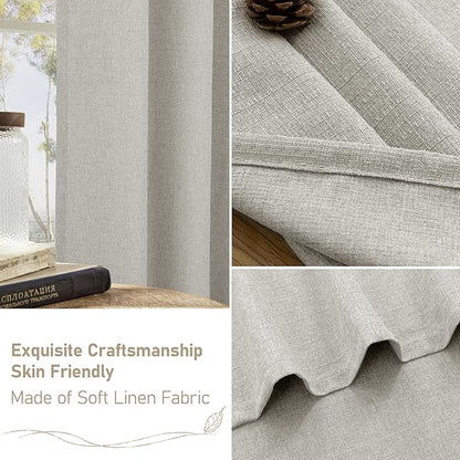 LAMIT Light Grey Linen Curtains for Bedroom, 63 inch Grommet Thick Light Reducing Curtain Light Filtering Panels Window Drapes for Living Room/Outdoor/French Door, Set of 2 Panels, W52 x L63