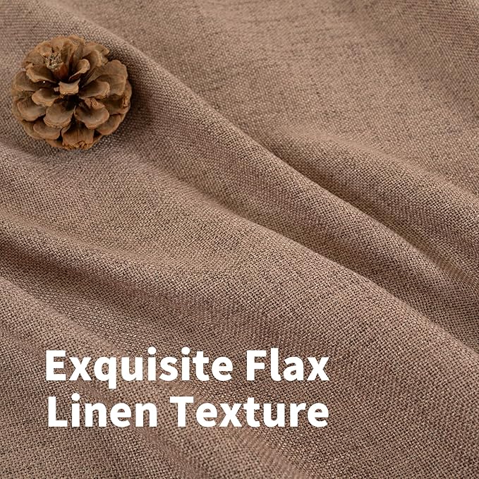 YoungsTex Linen Semi Sheer Curtains 72 Inches Length for Living Room, Mocha Light Filtering Drapes with Bronze Grommet for Bedroom Fall Decor, 2 Panels, 52 X 72 Inch