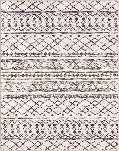 KUTA Boho Living Room Rug 8x10, Moroccan Brown Cream Washable Area Rugs 8x10 Non Slip, Ultra Soft Print Distressed Geometric Low-Pile Throw Carpet for Bedroom Nursery Dorm Decor