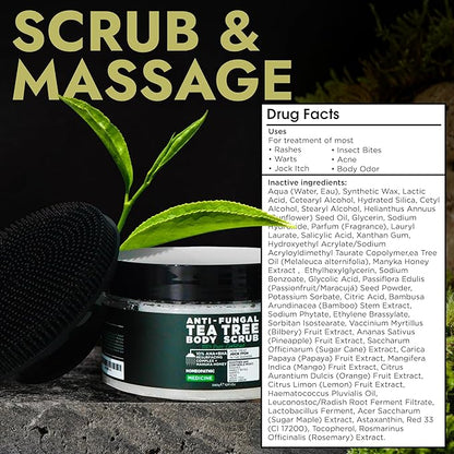Terramed Just Think Comfort Antifungal Body Scrub with Tea Tree Oil – Exfoliating Body Wash for Women & Men – Soothes Itchy Skin, Rashes, Acne, Warts & Insects Bites – 12 Fl oz with Scrubber Brush