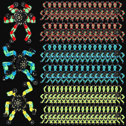Junkin Funny Sensory Fidget Toy Bulk Transformable Chain Robot Finger Toys Fidget Spinners Stress Relief Fingertip Gyro Mechanical Spiral Spinner Valentine's Gift for Adult Kids(Glow,100 Pcs)