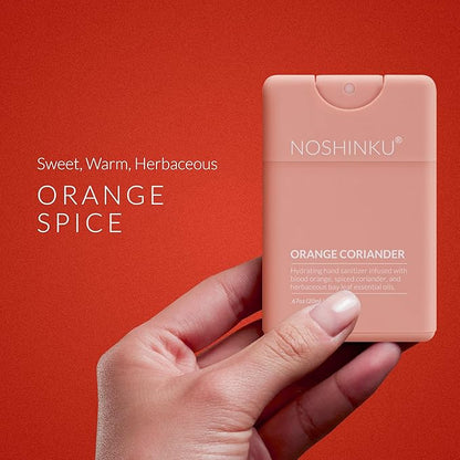 Noshinku - Refillable Hand Sanitizer Orange Coriander 3-Pack, Travel Size Spray, Hydrating Botanical Oils, Natural Ingredients, All Natural Fragrances, Sugarcane Derived Alcohol, No Parabens, No Dyes