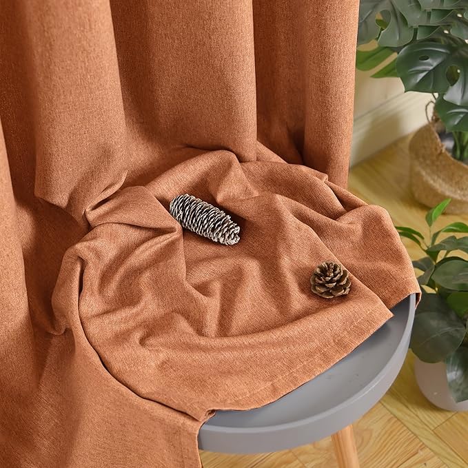 BGment Terracotta Linen Fall Curtains for Living Room 84 Inch Length, Burnt Orange Light Filtering Window Drapes Thick Privacy for Bedroom Non See Through, 2 Panels Set, Each 60 Inch Wide