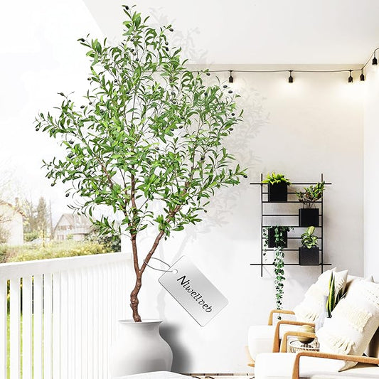 Faux Olive Tree Fake Tree Artificial Indoor 7 Feet (84 inches) Realistic Potted Silk Indoor Large Fruit for Home Offices, Living Rooms, Bedrooms, Stairs and Foyer Decor