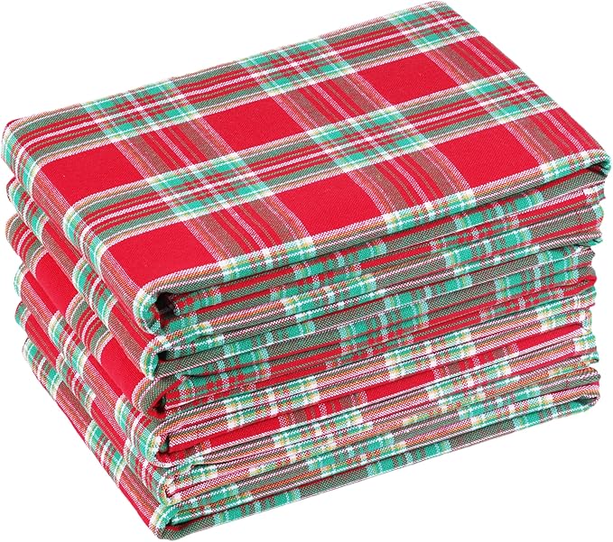 Christmas Kitchen Towels Set of 6, Soft Premium Cotton Highly Absorbent Towels 18x28 Inches, Washable & Reusable, Quick Drying Dish Cloths with Mitered Corner - Red/Green/White, Checks