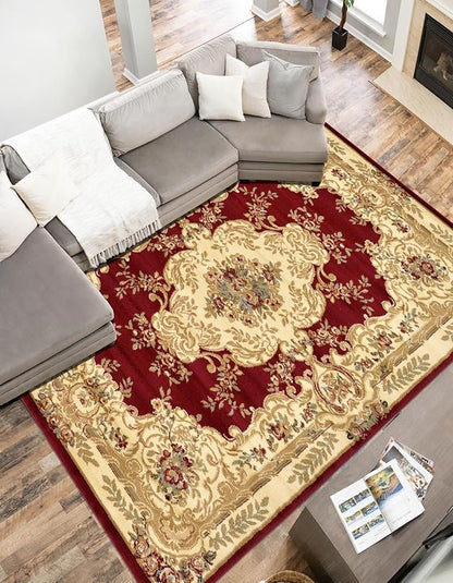 Rugs.com Chateau Collection Rug – 7x10 Red Medium-Pile Rug Perfect for Bedrooms, Dining Rooms, Living Rooms