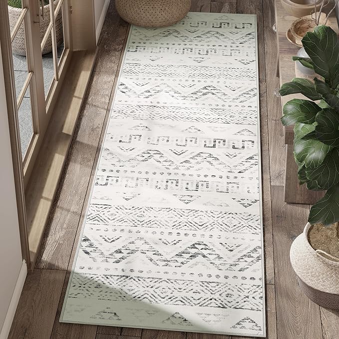 jinchan Boho Runner Rug 2x5 - Moroccan Machine Washable Non-Slip Bohemian Diamond Low-Pile Soft Runner Rug for Entryway Hallway Kitchen Bedroom Laundry Room (2‘x5', Charcoal)