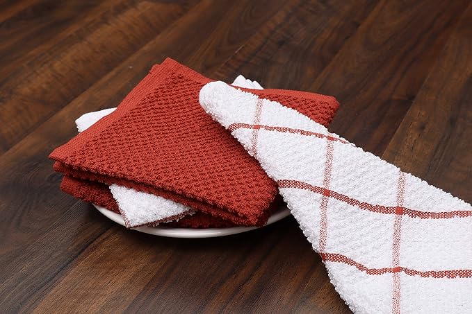 AMOUR INFINI Cotton Kitchen Dish Cloths Set of 8 – Highly Absorbent, Super Soft Premium Terry Cleaning Cloth (12"x12" Inch) Premium Dishcloths for Washing Dishes (Rust)