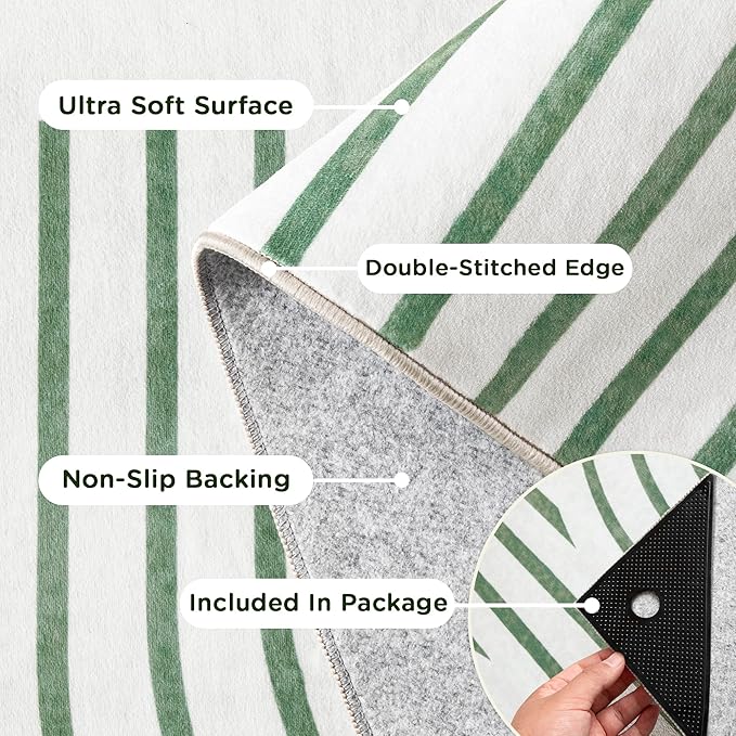 2x6 Washable Green Runner Rugs for Kitchen, Soft Abstract Rainbow Boho Rug for Bedroom Bedside Laundry Room Bathroom,Modern Non Slip Low Pile Floor Mat