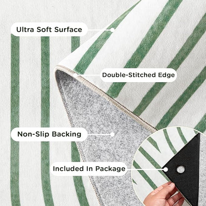 2x6 Washable Green Runner Rugs for Kitchen, Soft Abstract Rainbow Boho Rug for Bedroom Bedside Laundry Room Bathroom,Modern Non Slip Low Pile Floor Mat