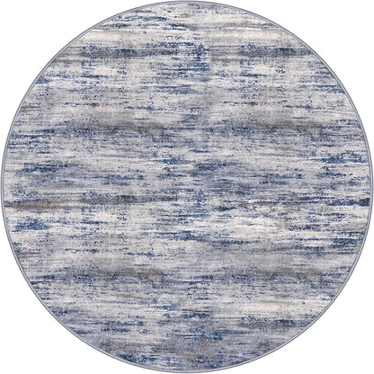 KOZYFLY Round Area Rugs 6Ft Modern Abstract Ombre Circle Rug for Bedroom, Washable Rug Non-Slip Soft Striped Living Room Area Rug, Print Grey-Blue Carpet for Laundry Nursery