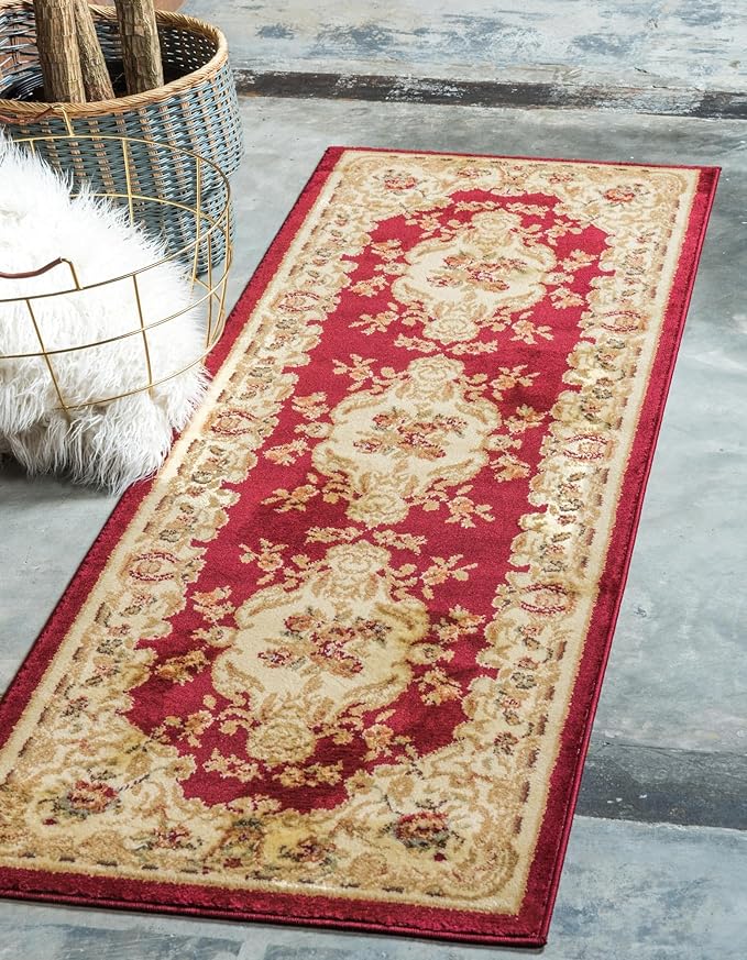 Rugs.com Chateau Collection Rug – 10 Ft Runner Red Medium-Pile Rug Perfect for Hallways, Entryways