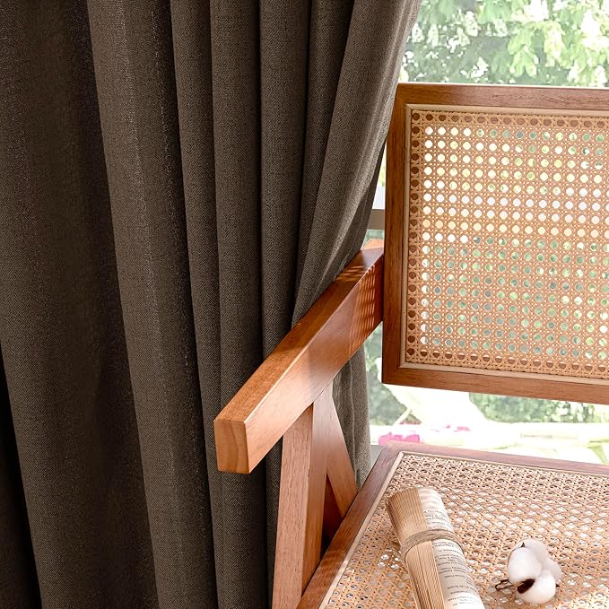 YoungsTex Brown Linen Curtains 84 Inch Length for Living Room, Chocolate Semi Sheer Drapes with Back Tab Rod Pocket Light Filteringfor Bedroom Dining Farmhouse, 2 Panel, 52 X 84 Inch
