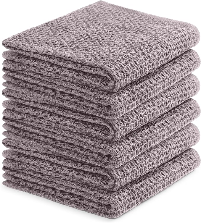 Premium 100% Cotton Waffle Weave Kitchen Dish Towels – Solid, Ultra Soft, Scratch-Free & Superb Absorbent - Quick Drying Cleaning Towels,Perfect Dish Cloth 13 x 28-6 Pack, Grey