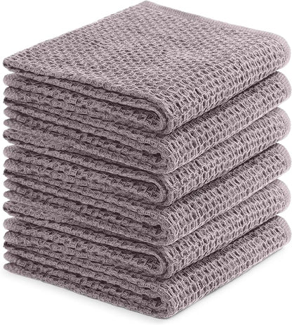 Premium 100% Cotton Waffle Weave Kitchen Dish Towels – Solid, Ultra Soft, Scratch-Free & Superb Absorbent - Quick Drying Cleaning Towels,Perfect Dish Cloth 13 x 28-6 Pack, Grey