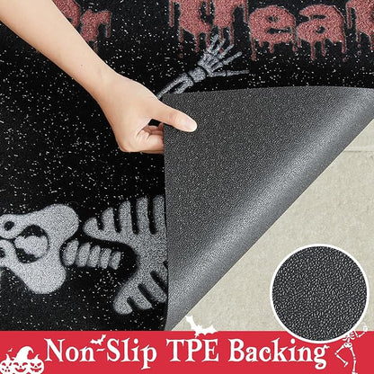 Halloween Door Mat, Halloween Doormat Outdoor Front Door Entrance Absorbent Entry Mat with Non Slip Backing, 24''x36'', Skeleton Black