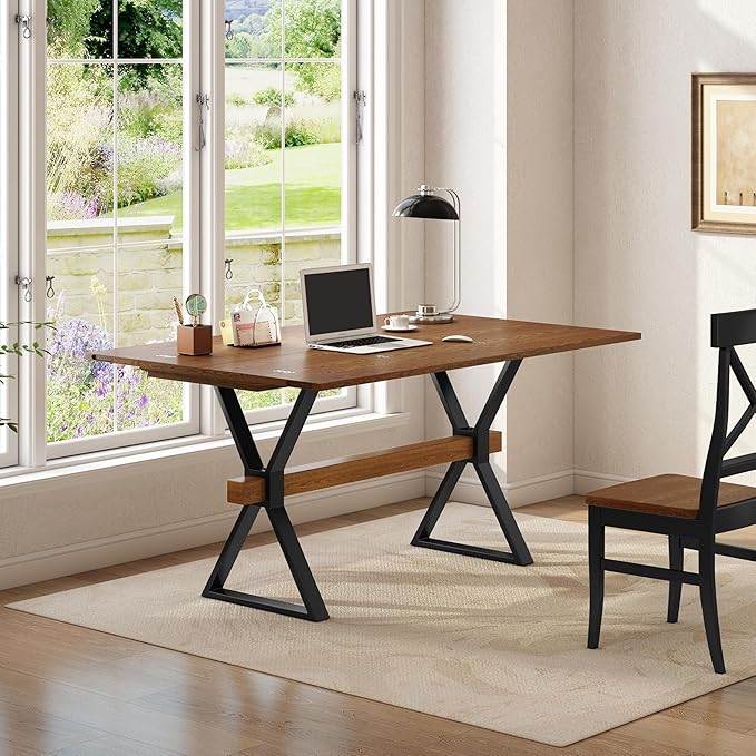 Scott Living Rockleigh Expandable Console Table, Rectangular Sofa-Table, X-Shaped Metal Frame Couch Table, Entryway Sofa-Table, Narrow Accent Behind Couch, Space Save Expandable for Living Room, Brown