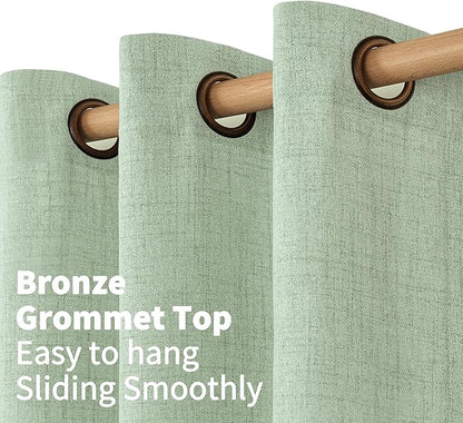 YoungsTex Sage Green Kitchen Window Curtains, Short Linen Drapes with Bronze Grommet Light Filtering Semi Sheer for Bathroom Cafe Windows, 42 x 40 Inch, 2 Panels