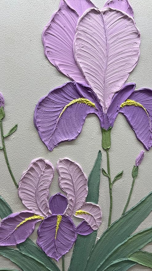 Purple Iris Flowers Textured Wall Art, Original Acrylic Painting, Floral Home Decor