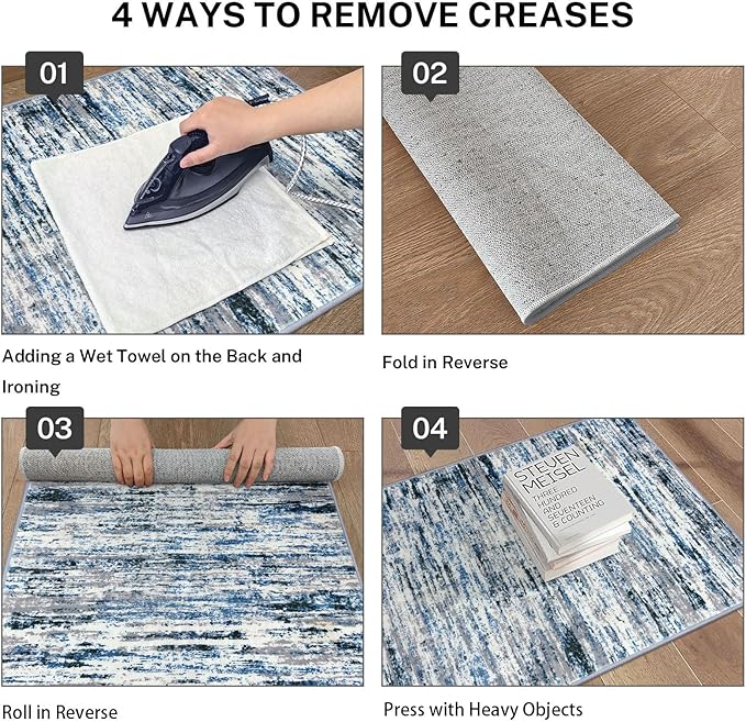 Modern Abstract Runner Rug 2x5, Grey Blue White Washable Entryway Kitchen Runner Non-Slip Soft Hallway Rug Runner Thin Print Faux Wool Carpet for Bedroom Laundry Room Indoor