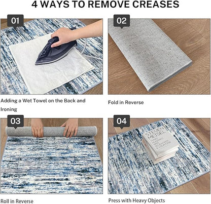 Modern Abstract Runner Rug 2x6, Grey Blue White Washable Kitchen Runner Non-Slip Soft Hallway Rug Runner Thin Print Faux Wool Carpet for Entryway Bedroom Laundry Room Indoor Home Decor