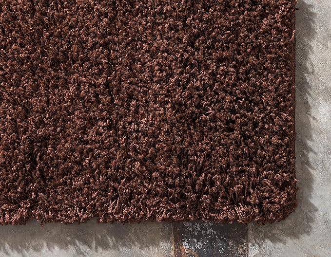 Unique Loom Solid Shag Collection Area Rug (2' 2" x 6' 5" Runner, Chocolate Brown)