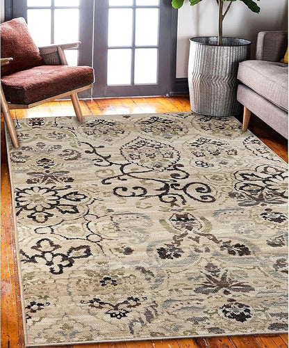 Superior 8mm Pile Height with Jute Backing, Gorgeous Patchworked Damask Design, Fashionable and Affordable Woven Rugs, 5' x 8' Rug, Beige