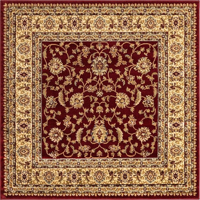 Rugs.com Aditi Collection Rug – 5' 3 Square Red Low Rug Perfect for Living Rooms, Kitchens, Entryways