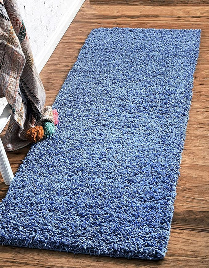 Unique Loom Solid Shag Collection Area Rug (2' 7" x 10' Runner, Periwinkle Blue)