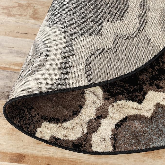 Superior Indoor Large Area Rug, Jute Backed, Perfect for Living/ Dining Room, Bedroom, Office, Kitchen, Entryway, Modern Geometric Trellis Floor Decor, Viking Collection, 5' Round, Chocolate
